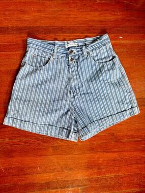 Vintage 80s 90s Canyon River Blues High Waist Blue Denim Striped Shorts 26 Small